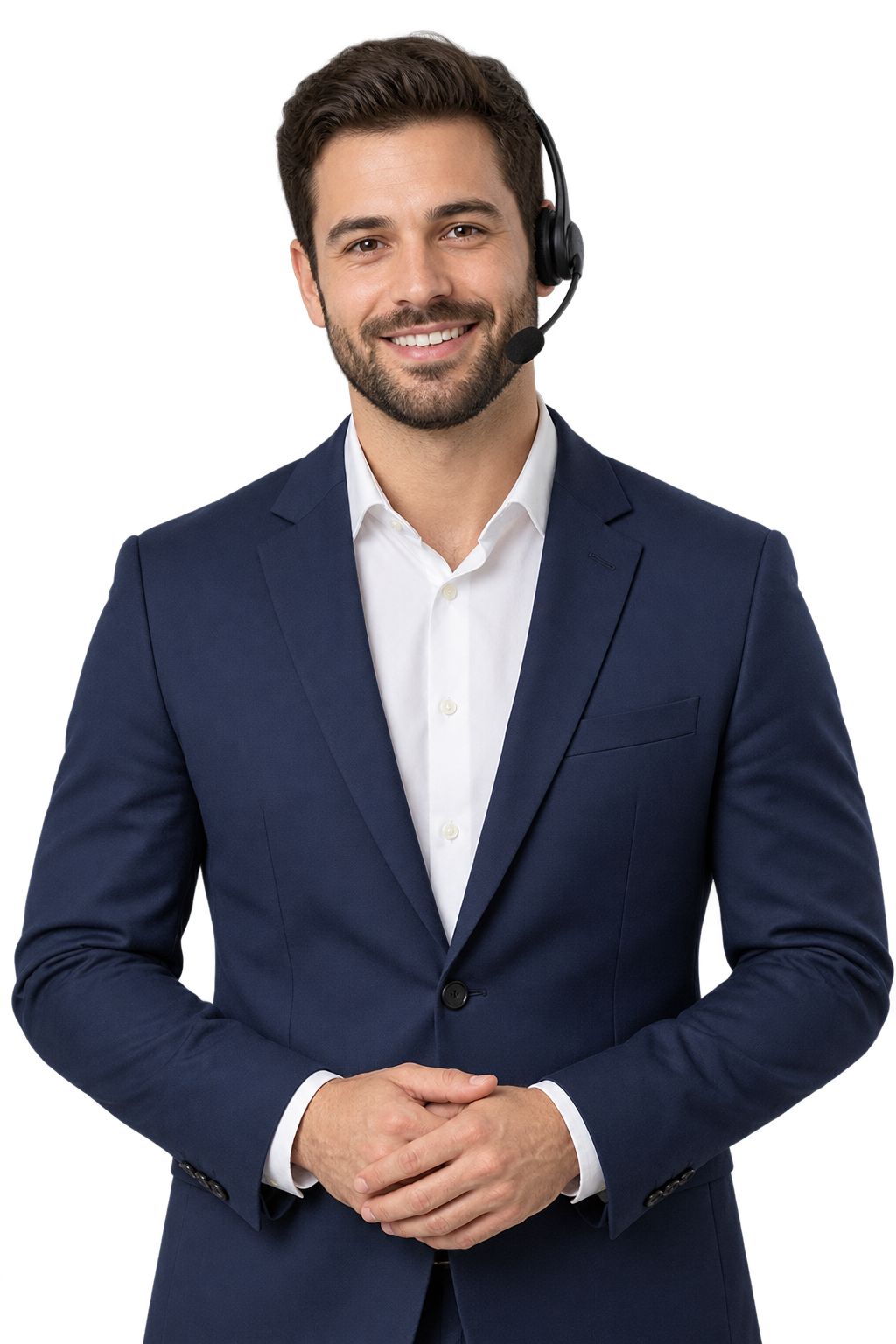 Portrait of a dedicated male online accountant wearing a professional headset.